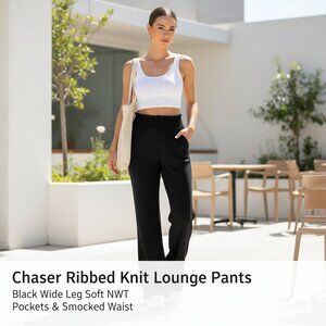 Chaser Ribbed Knit Lounge Pants Womens Small Black Wide Leg Soft NWT